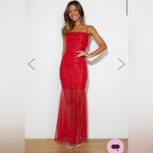 PRINCESS SPARKLE SEQUIN MAXI DRESS RED